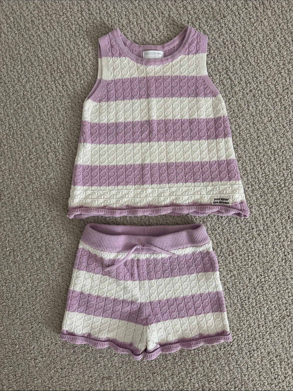 Janie and Jack Lilac & White Striped Knit Matching Set